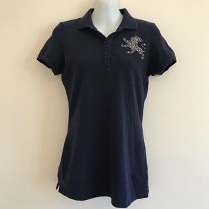 ✨3/$12✨ Express Blue Embellished Lion Polo Size Small